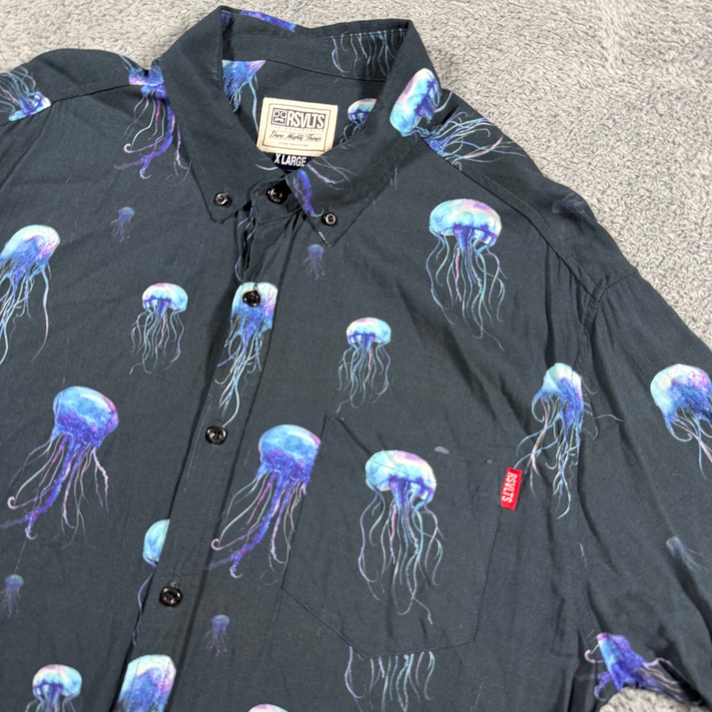 RSVLTS Jellyfish Print Rayon Mens XL‎ RARE All Over Print Button Down Shirt